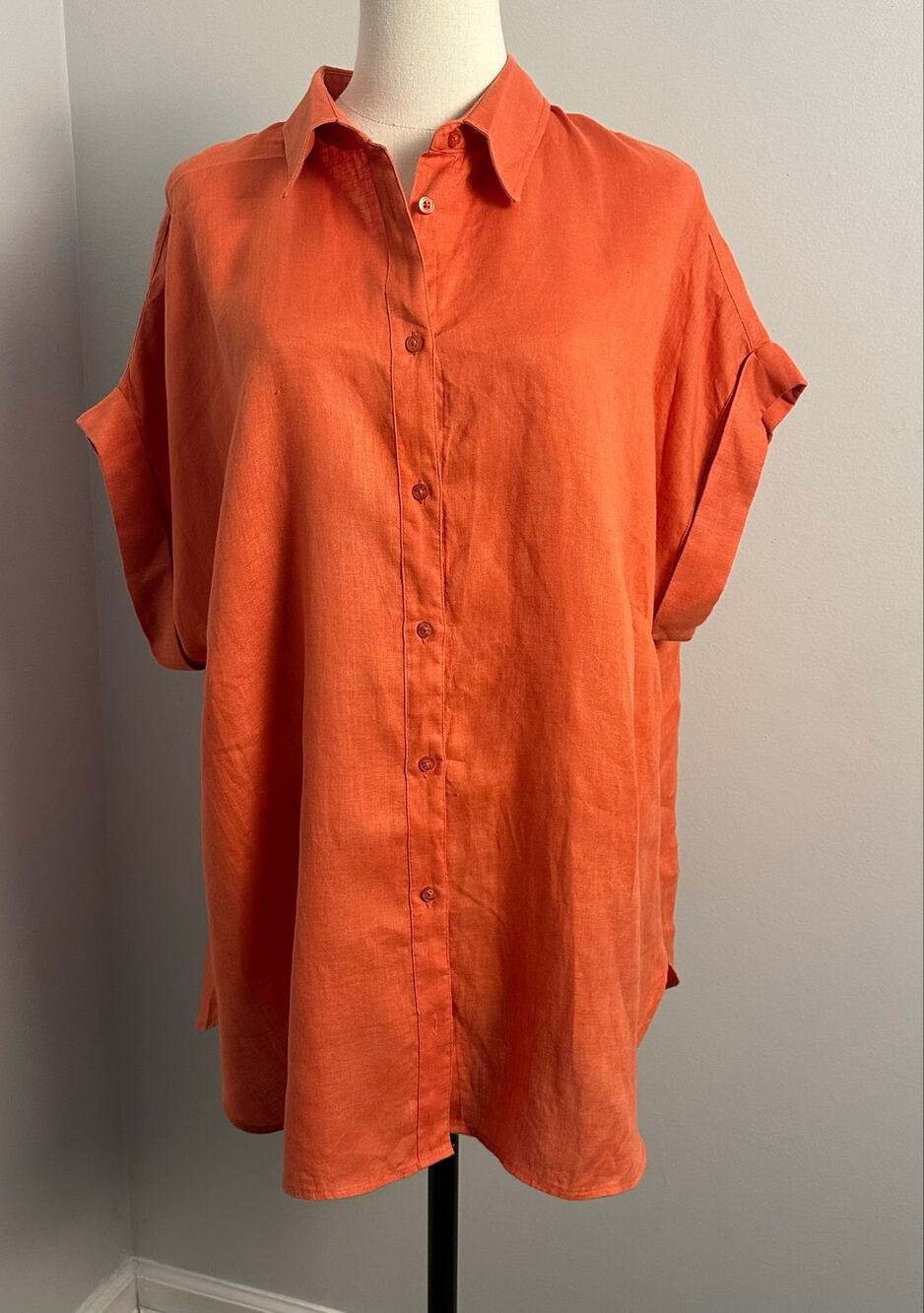 Lauren Ralph Lauren Women's  100% Linen Short Sleeve Button Down Blouse Sz 2X